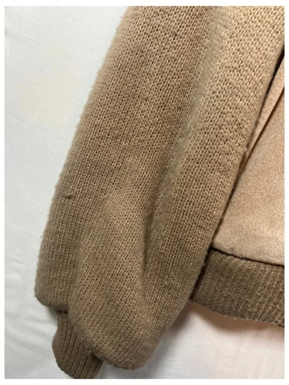 Vintage Noroic Knit Bomber Jacket Tan Pigskin Leather Faux‎ Shearling Lined